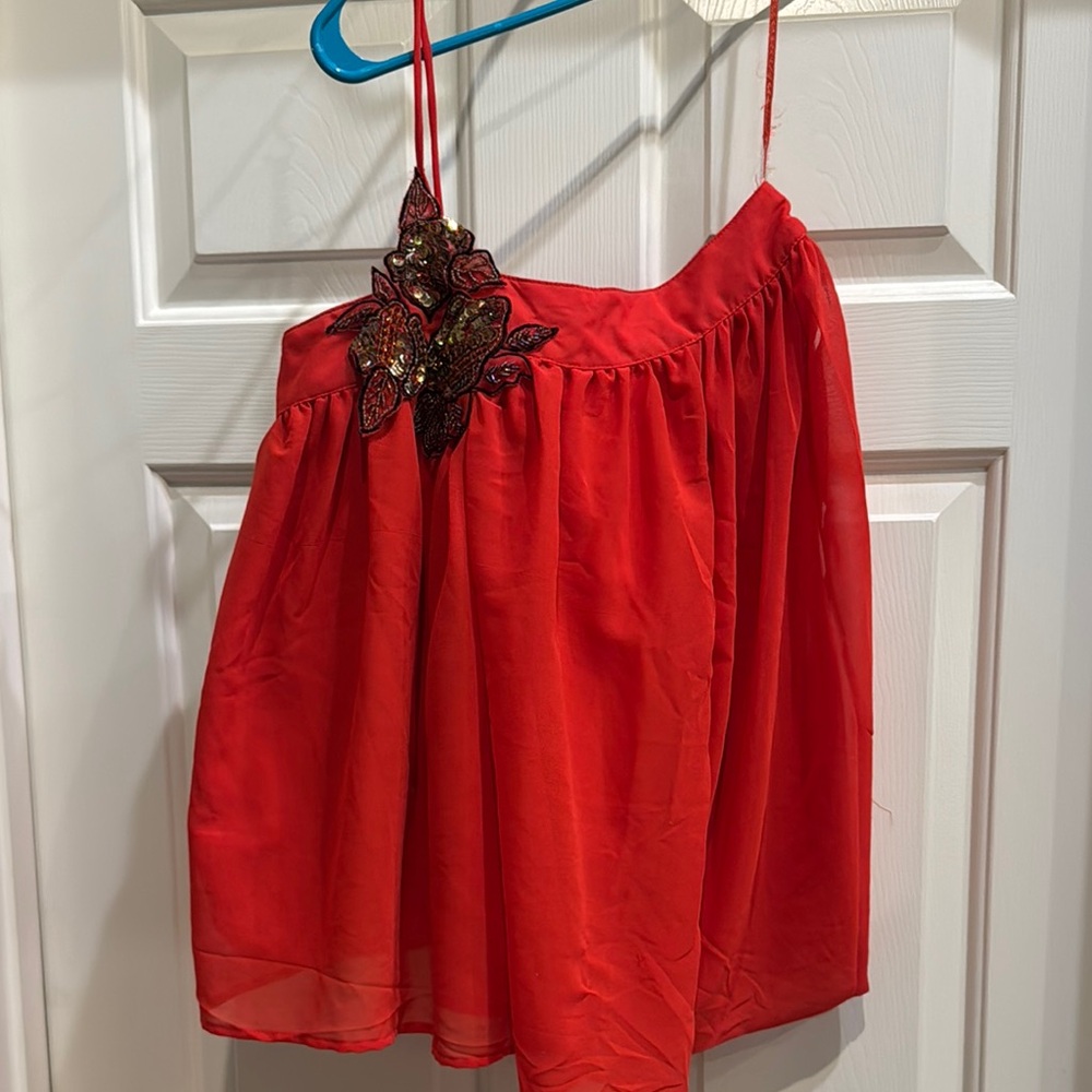 Angie Red Camisole with Floral Embellishment